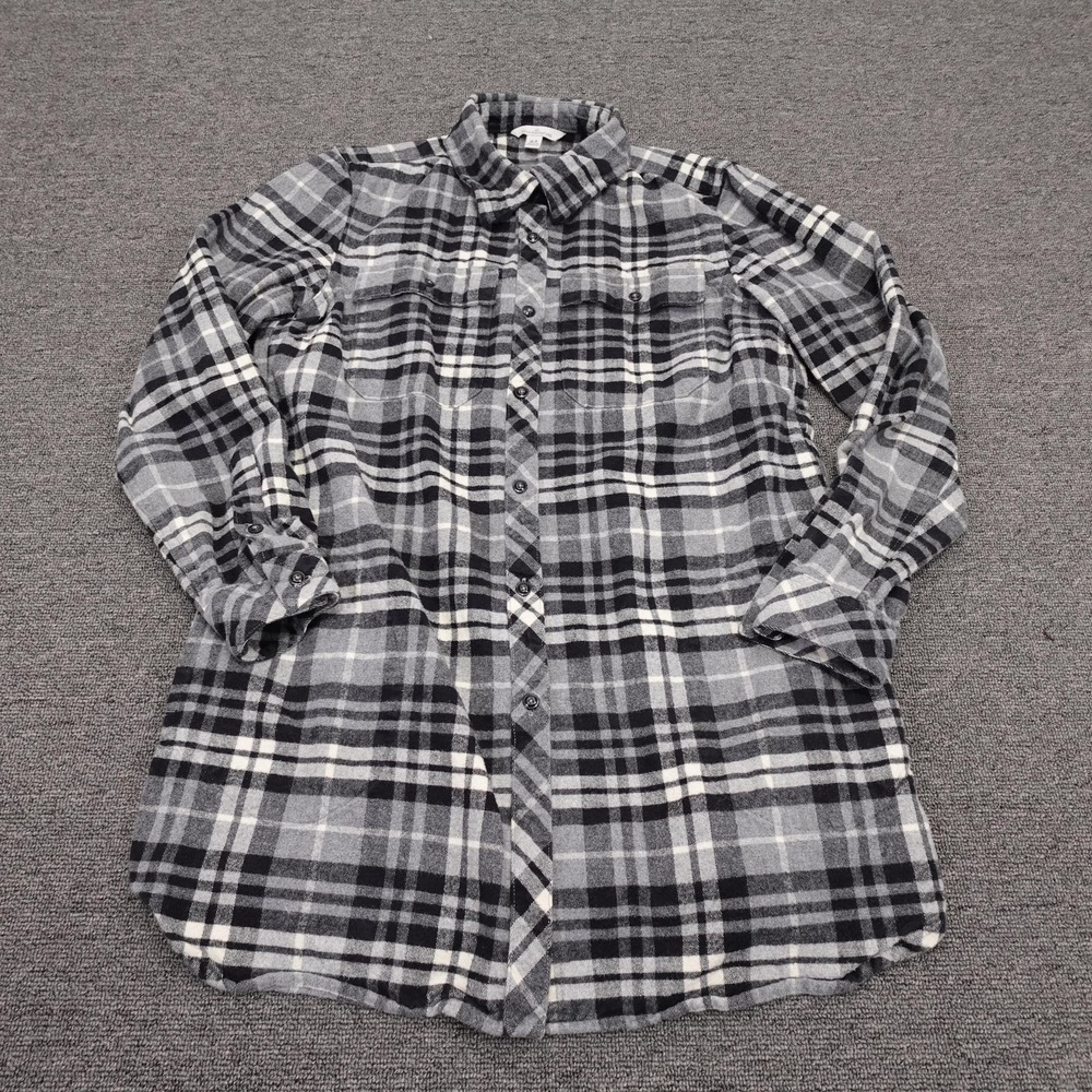 L.L.Bean Signature Shirt Mens Medium Gray Plaid Flannel Long Sleeve Button Up